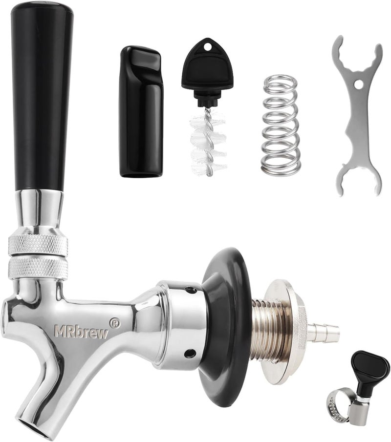 MRbrew Draft Beer Shank Faucet Kit, 1-1/2'' Beer Shank No Leak 1/4'' Beer Line Nipple Barb Fitting Beer Shank Tap for Kegerator Brewing with Self-Closing Beer Tap, Stainless Steel Core for Beer Party - Image 1